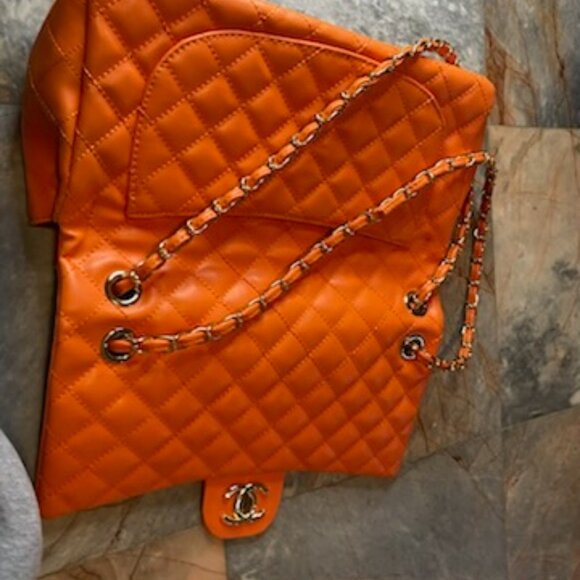 Authentic - Chanel Medium Lambskin Quilted Classic Flap – Orange - Picture 6 of 15